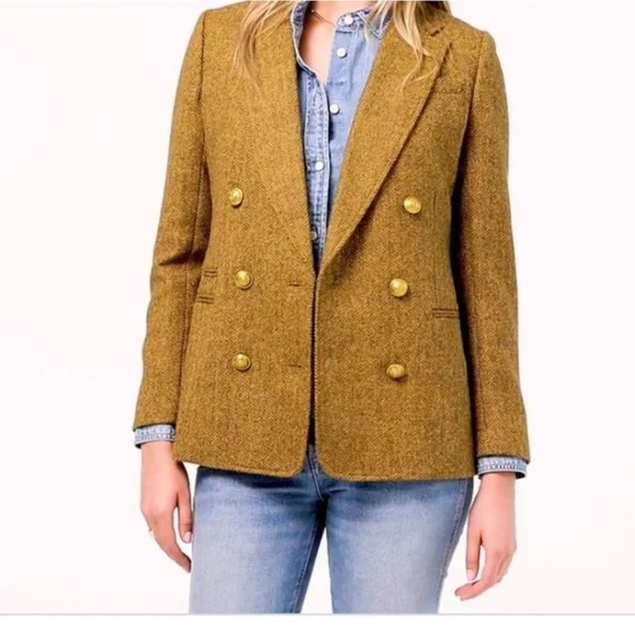 J. Crew Double-Breasted Blazer in Gold‎ Herringbone English Wool - Picture 3 of 13
